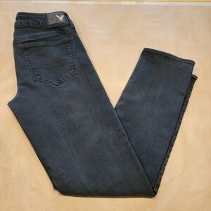 American Eagle Stretch Size 4 Black Straight Leg Jeans Gently Used Condition